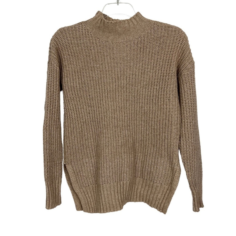 MAURICES Women’s Pullover Mock Neck Sweater Sz XS Color Tan Stretch 8” Slit